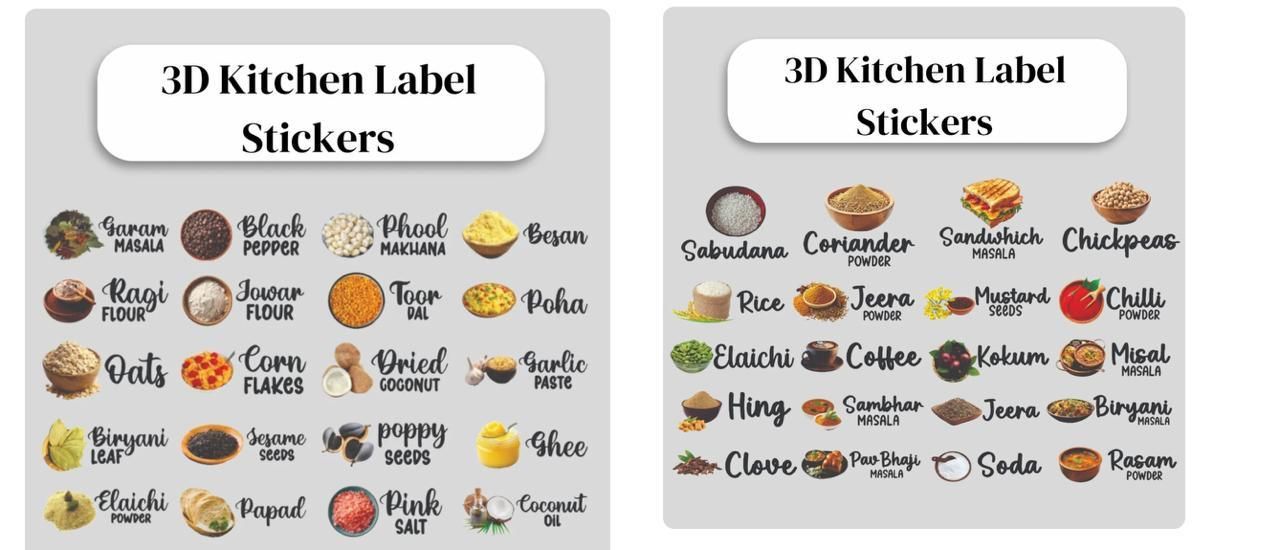 Spice Jar Label Stickers (Pack of 1 - 60 Stickers)
